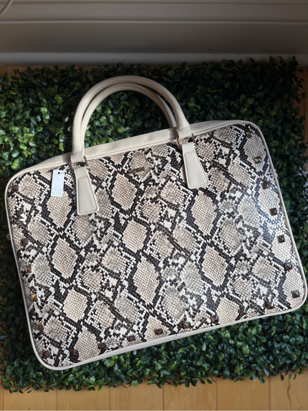 WHBM Snake Print Studded Laptop Bag Briefcase NWT